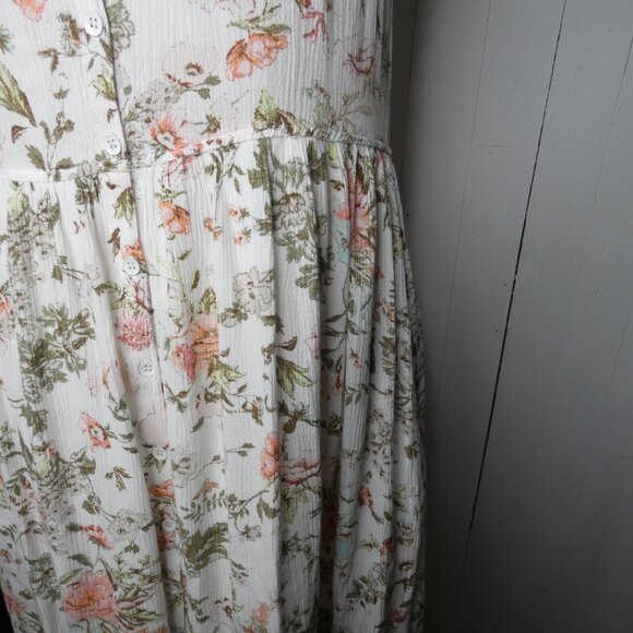 Frye Women's XS White Floral Midi Dress Sleeveless Button Up Pockets Rayon - Picture 3 of 11